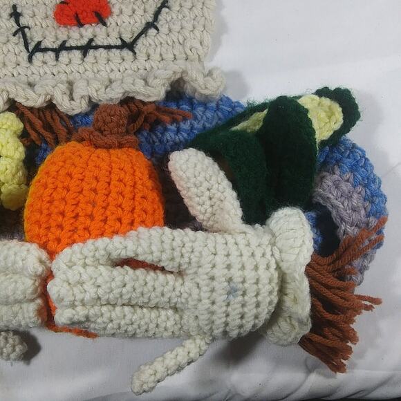 Handmade Crochet Scarecrow Door Wall Hanging Canvas One Of A Kind Art Unique 3D - Picture 4 of 16
